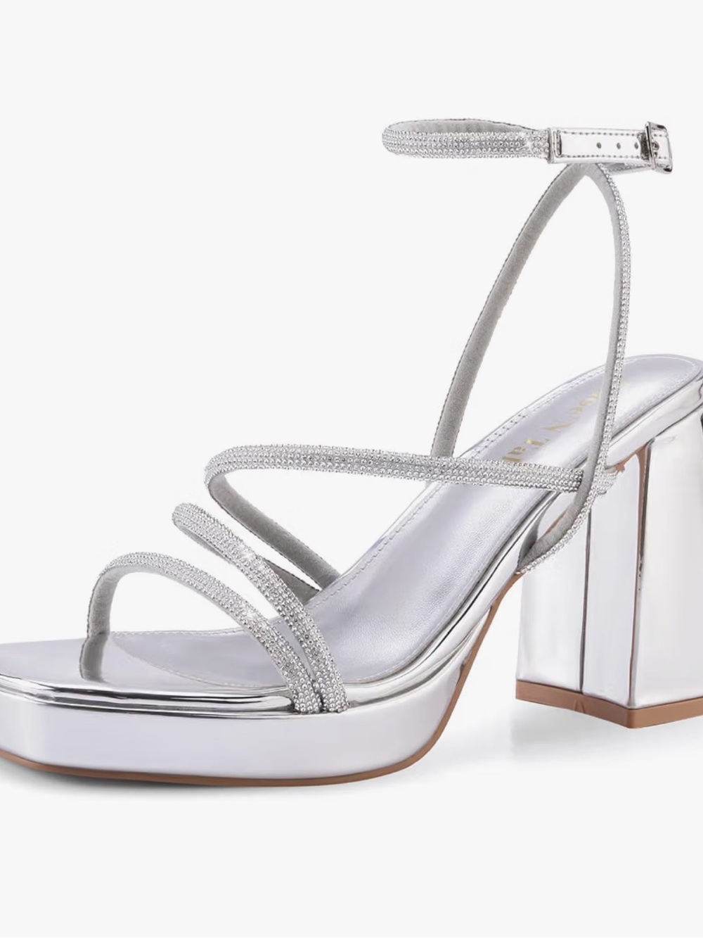 Silver Metallic Platform Block Heel Sandals with Ankle Strap